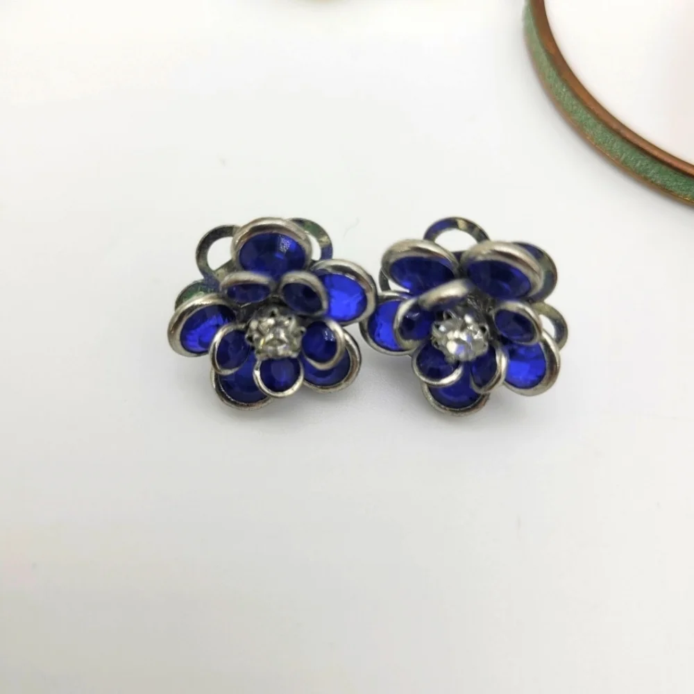 Lot of 8 Blue Silver & Gold Tone Vintage Earrings Set + NIP Bracelet
